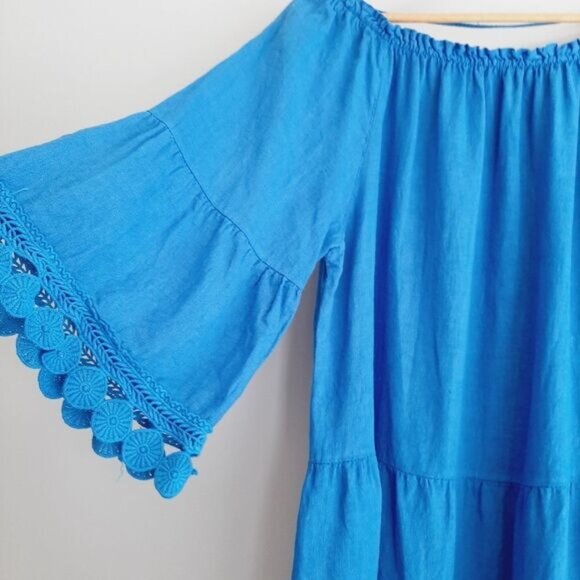 TERZO MILLENNIO | Italy 100% Linen Midi Knee Length Dress Relaxed Fit Blue Sz M - Picture 4 of 13